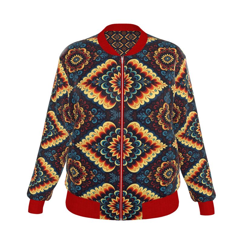 Fiesta Flow — Women’s Reversible Silk Bomber Jacket Sacred Harmony Collection | Double Spirit