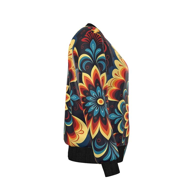 Sunburst Bloom — Women’s Reversible Silk Bomber Jacket Sacred Harmony Collection | Double Spirit