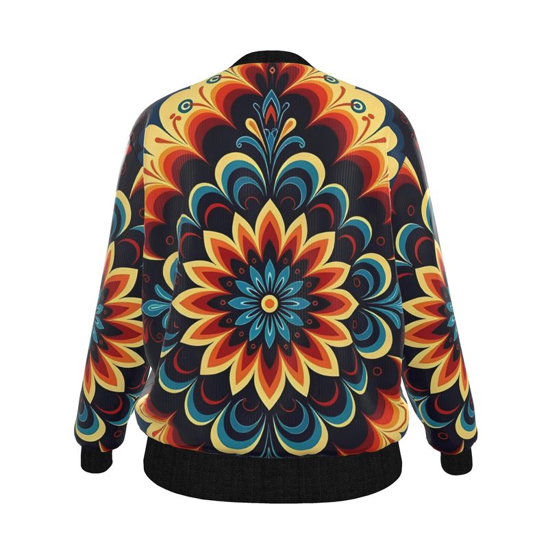Sunburst Bloom — Women’s Reversible Silk Bomber Jacket Sacred Harmony Collection | Double Spirit