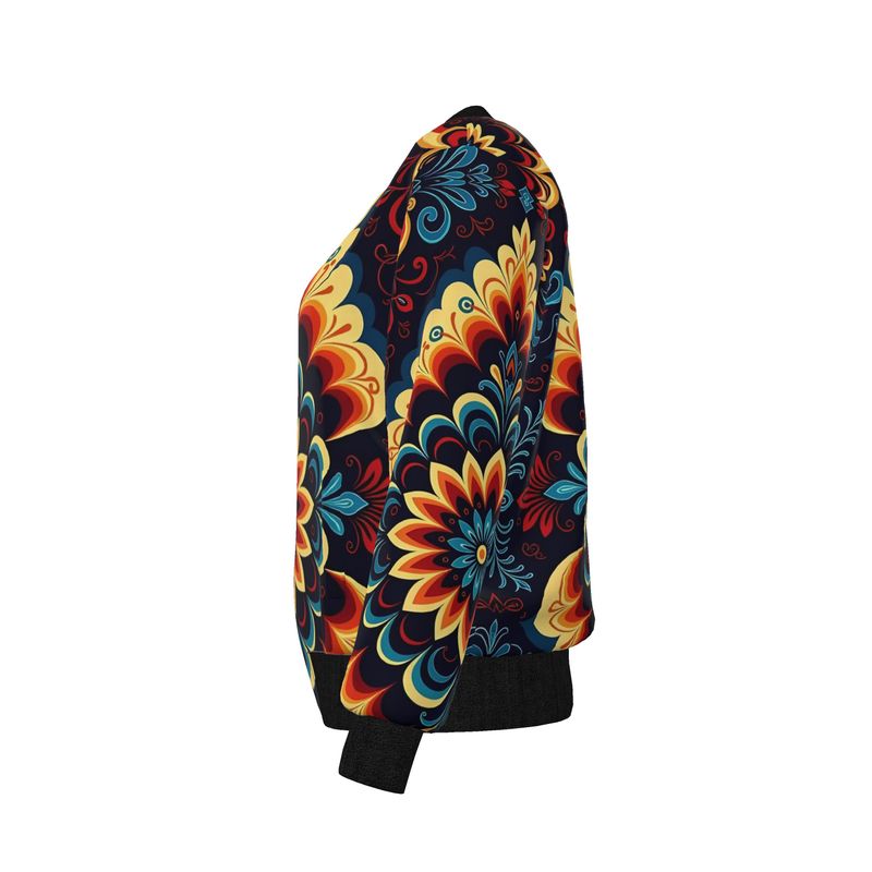 Sunburst Bloom — Women’s Reversible Silk Bomber Jacket Sacred Harmony Collection | Double Spirit