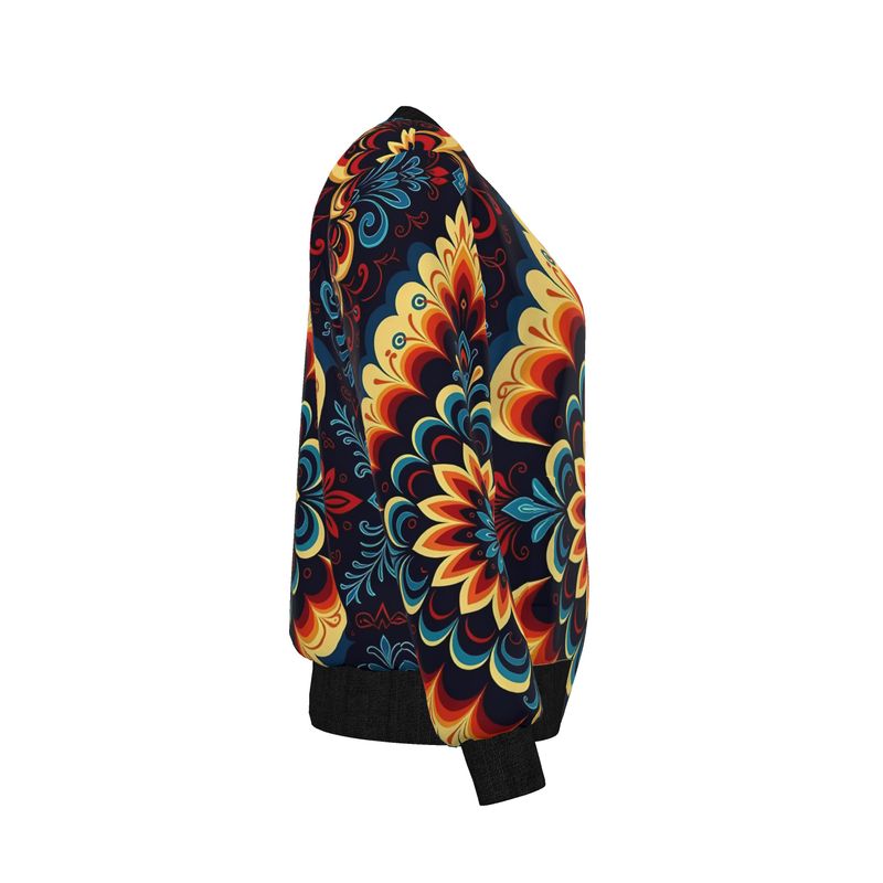 Sunburst Bloom — Women’s Reversible Silk Bomber Jacket Sacred Harmony Collection | Double Spirit
