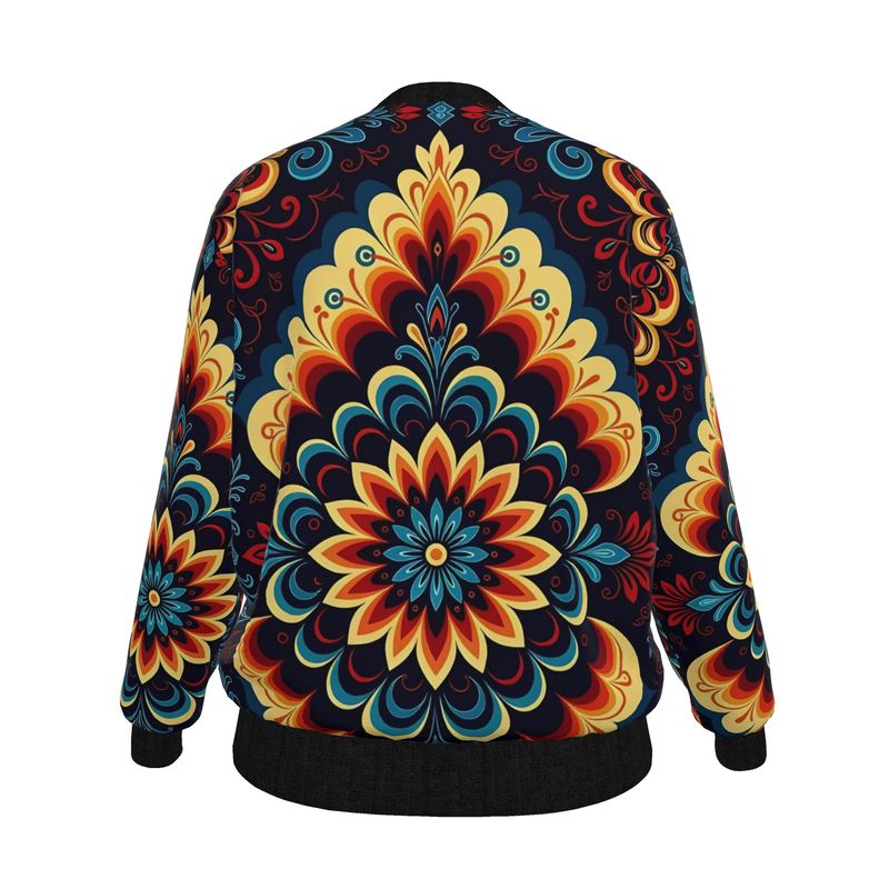 Sunburst Bloom — Women’s Reversible Silk Bomber Jacket Sacred Harmony Collection | Double Spirit