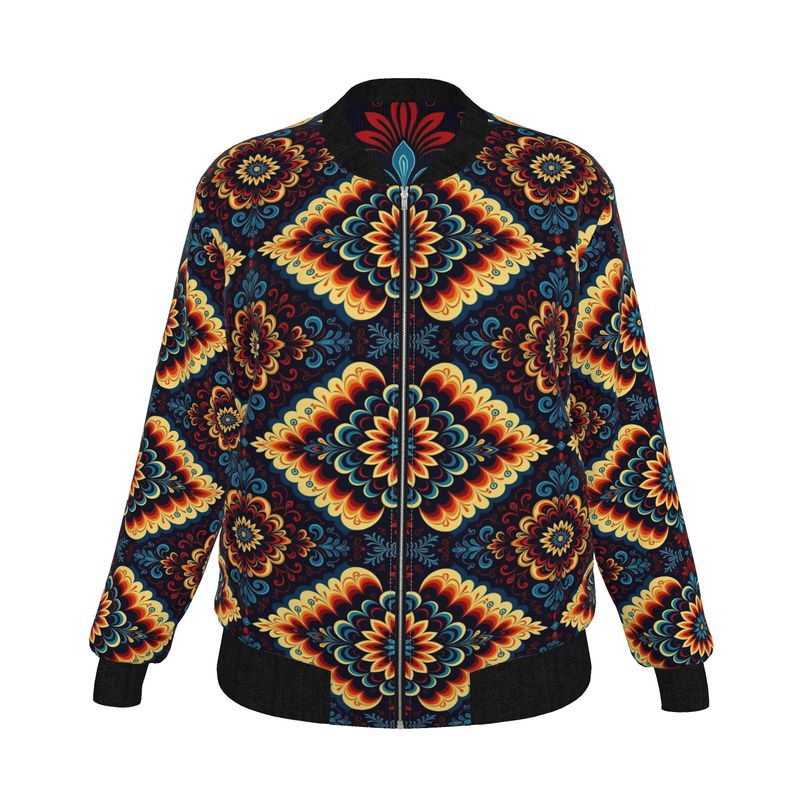 Fiesta Flow — Women’s Reversible Silk Bomber Jacket Sacred Harmony Collection | Double Spirit