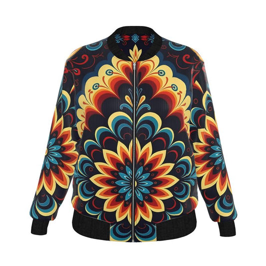 Sunburst Bloom — Women’s Reversible Silk Bomber Jacket Sacred Harmony Collection | Double Spirit