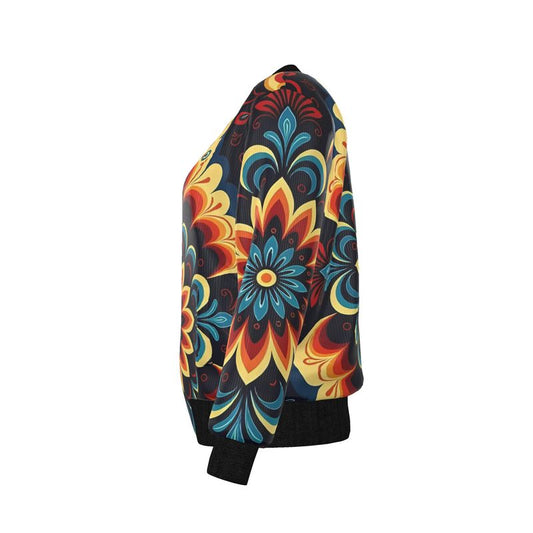 Sunburst Bloom — Women’s Reversible Silk Bomber Jacket Sacred Harmony Collection | Double Spirit